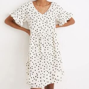 Madewell Lightspun Ruffle Sleeve Babydoll Mini Dress Ivory Dot  Cotton Medium